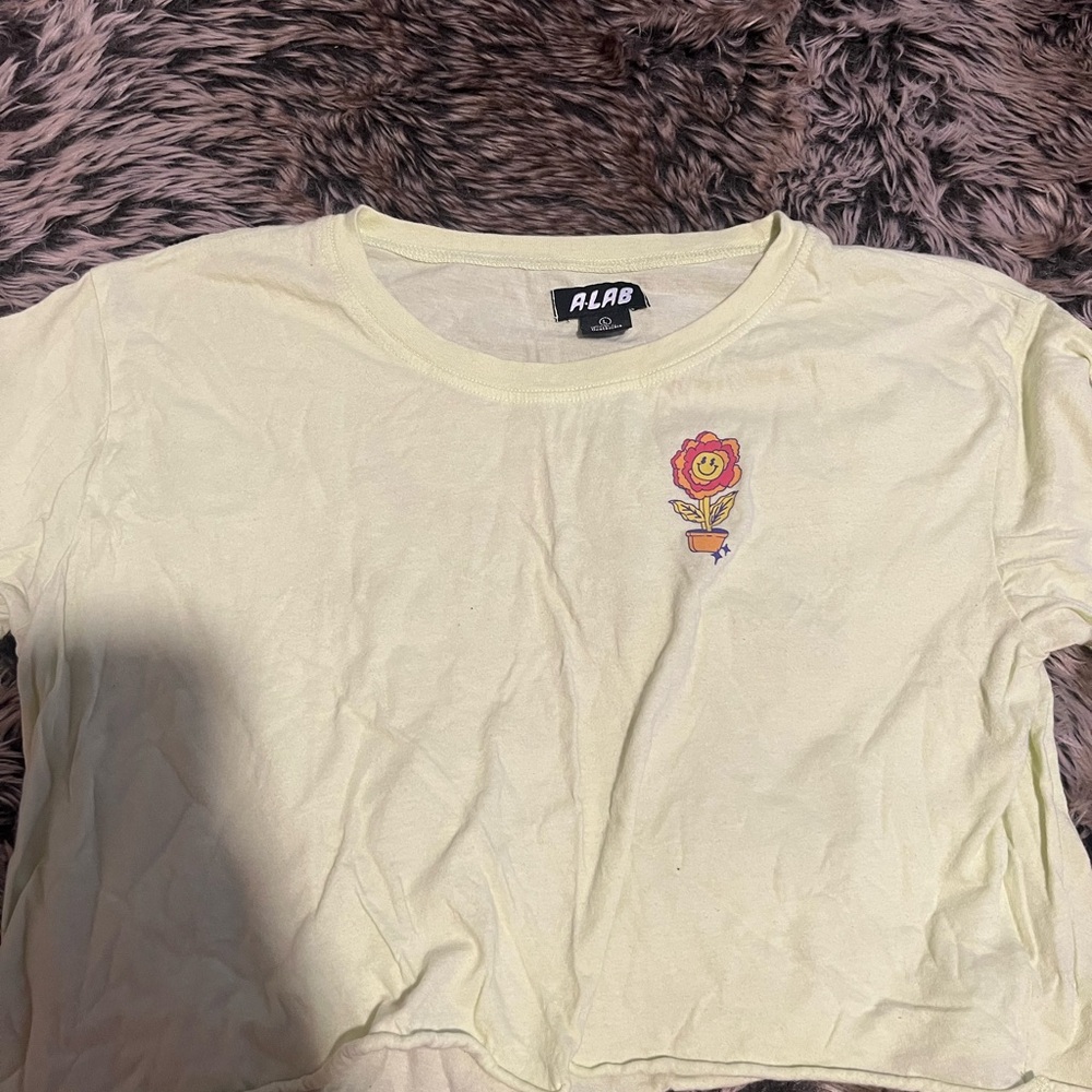 ALAB Light Yellow Crop Top with Rose Patch